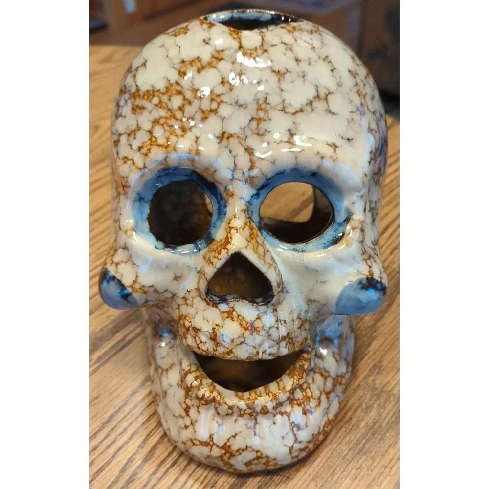 Beautiful Halloween Ceramic Glazed Skull Candle Drip Glaze Skull Art Pottery